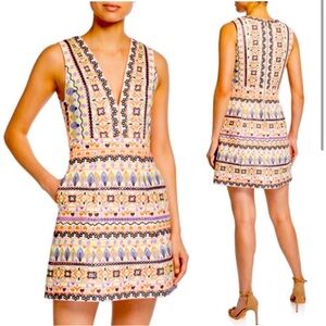Alice + Olivia Patty Embroidered V-Neck Mini Dress
